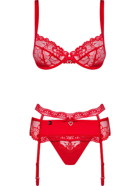 Obsessive: Heartina, Underwire Bra, Garter Belt, Thong, red