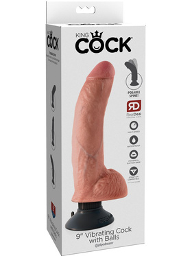 King Cock: Vibrating Cock with Balls, 23 cm, light