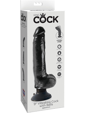 King Cock: Vibrating Cock with Balls, 23 cm, black