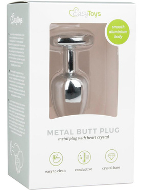 EasyToys: Metal Butt Plug No. 2 with Heart, small, silver/clear