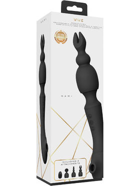 Vive: Nami, Pulse-Wave Wand Vibrator with Clitoral Sleeves, black