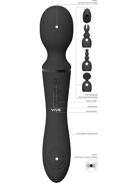 Vive: Nami, Pulse-Wave Wand Vibrator with Clitoral Sleeves, black