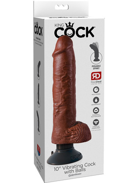 King Cock: Vibrating Cock with Balls, 25 cm, dark