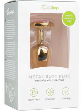 EasyToys: Metal Butt Plug No. 3 with Heart, small, gold/pink