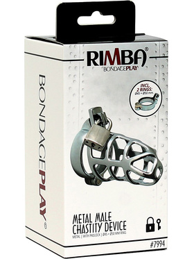 Rimba: Metal Male Chastity Device with Padlock, silver