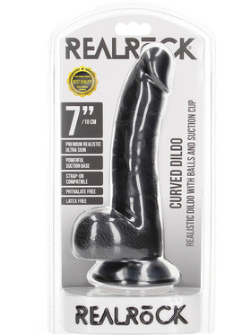 RealRock: Curved Realistic Dildo with Balls, 18 cm, black