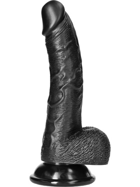 RealRock: Curved Realistic Dildo with Balls, 18 cm, black