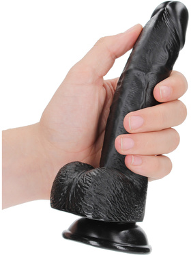 RealRock: Curved Realistic Dildo with Balls, 18 cm, black