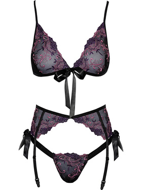 Kissable: 3-piece Underwear-set with Roses, black 