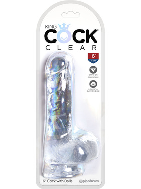 King Cock Clear: Dildo with Balls, 18 cm, transparent