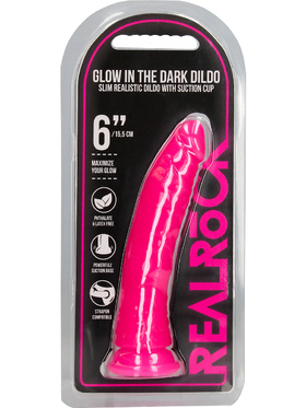 RealRock: Glow in the Dark Realistic Dildo, 15.5 cm, pink