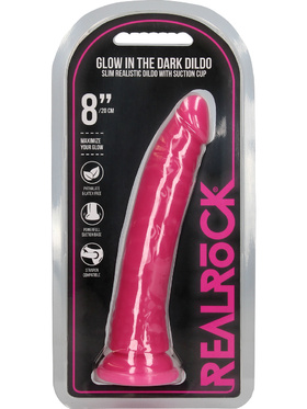 RealRock: Glow in the Dark Realistic Dildo, 20 cm, pink