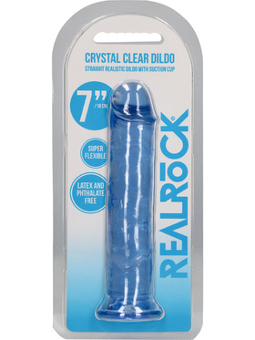 RealRock: Crystal Clear Straight Realistic Dildo, 18 cm, blue