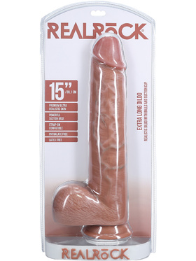 RealRock: Extra Long Realistic Dildo, 38 cm, dark