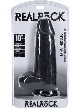 RealRock: Extra Thick Realistic Dildo, 25 cm, black