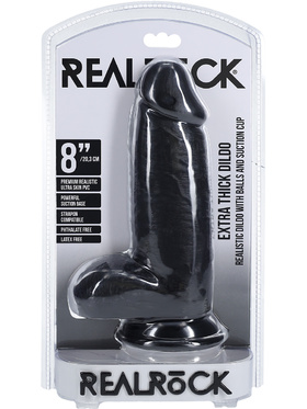 RealRock: Extra Thick Realistic Dildo, 20 cm, black