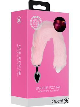 Ouch!: Light-up Fox Tail with Metal Butt Plug, pink