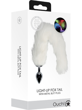 Ouch!: Light-up Fox Tail with Metal Butt Plug, white